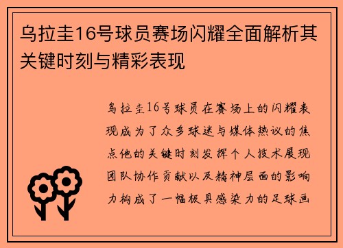 乌拉圭16号球员赛场闪耀全面解析其关键时刻与精彩表现