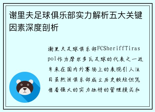 谢里夫足球俱乐部实力解析五大关键因素深度剖析